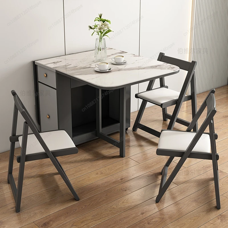Folding Dining Table with Chair Set, Movable Table Set,Apartment