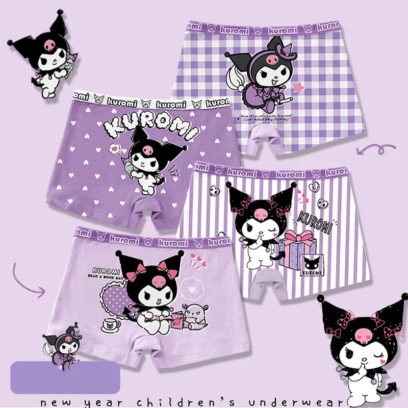 

4Pcs New Anime Sanrio Kawaii Kuromi Melody Antibacterial Comfortable Children's Underpants Pure Cotton Underwear Traceless Brief