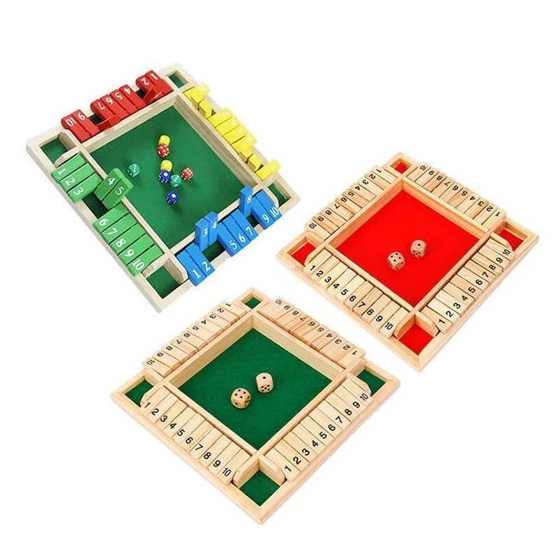 Shut The Box Dice Board Game Wooden Flaps Dices 4 Players For Kids Adults