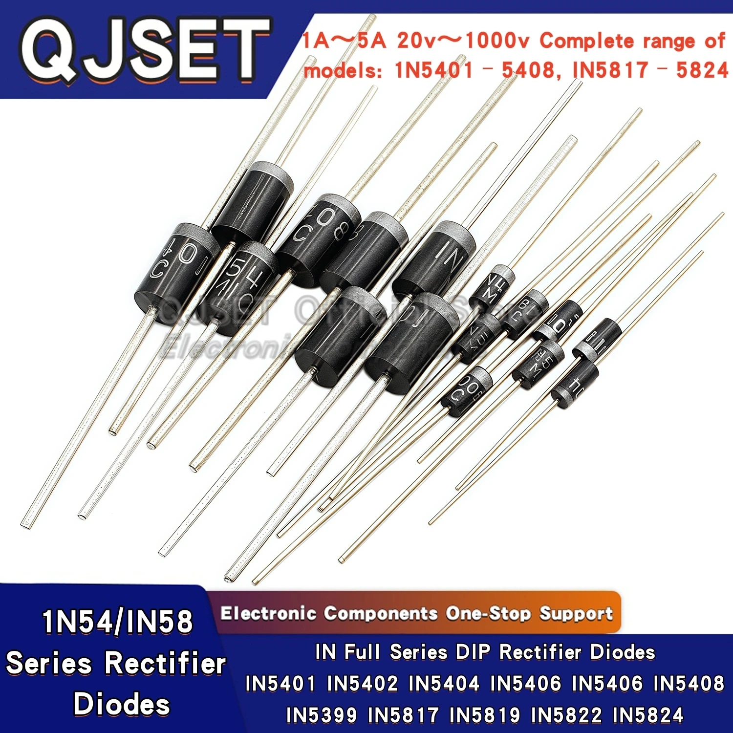 20pcs DIP Schottky Rectifier Diodes 1N5408 IN5408 IN 1N 5401 5402 5404 5406 5399 5822 5817 5819 5824 Diodes 1A 5A 3A  1000V 200V