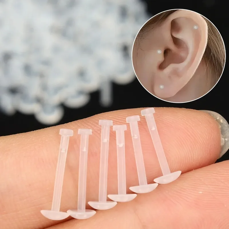 Lip Nose Studs Ear Helix Earring 50/10PC Transparent Acrylic Soft Rod 16 Gauge 6mm 8mm 10mm 12mm Body Piercing Jewelry