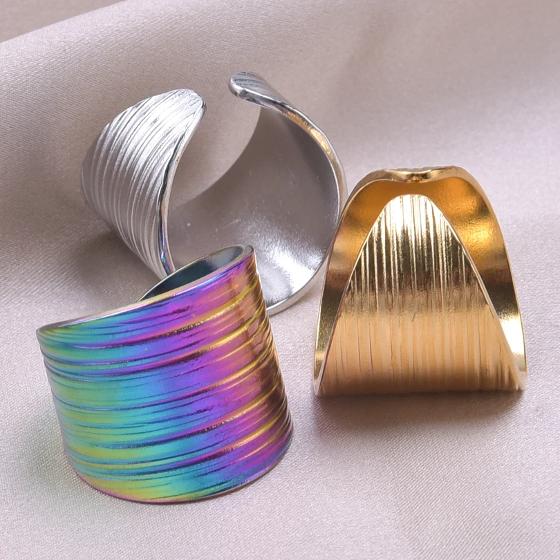 1Pc 스테인레스 스틸 펑크 중공 Chunky 불규칙한 액체 용암 여성 오픈 반지 빈티지 질감 성격 Anillos Mujer 쥬얼리