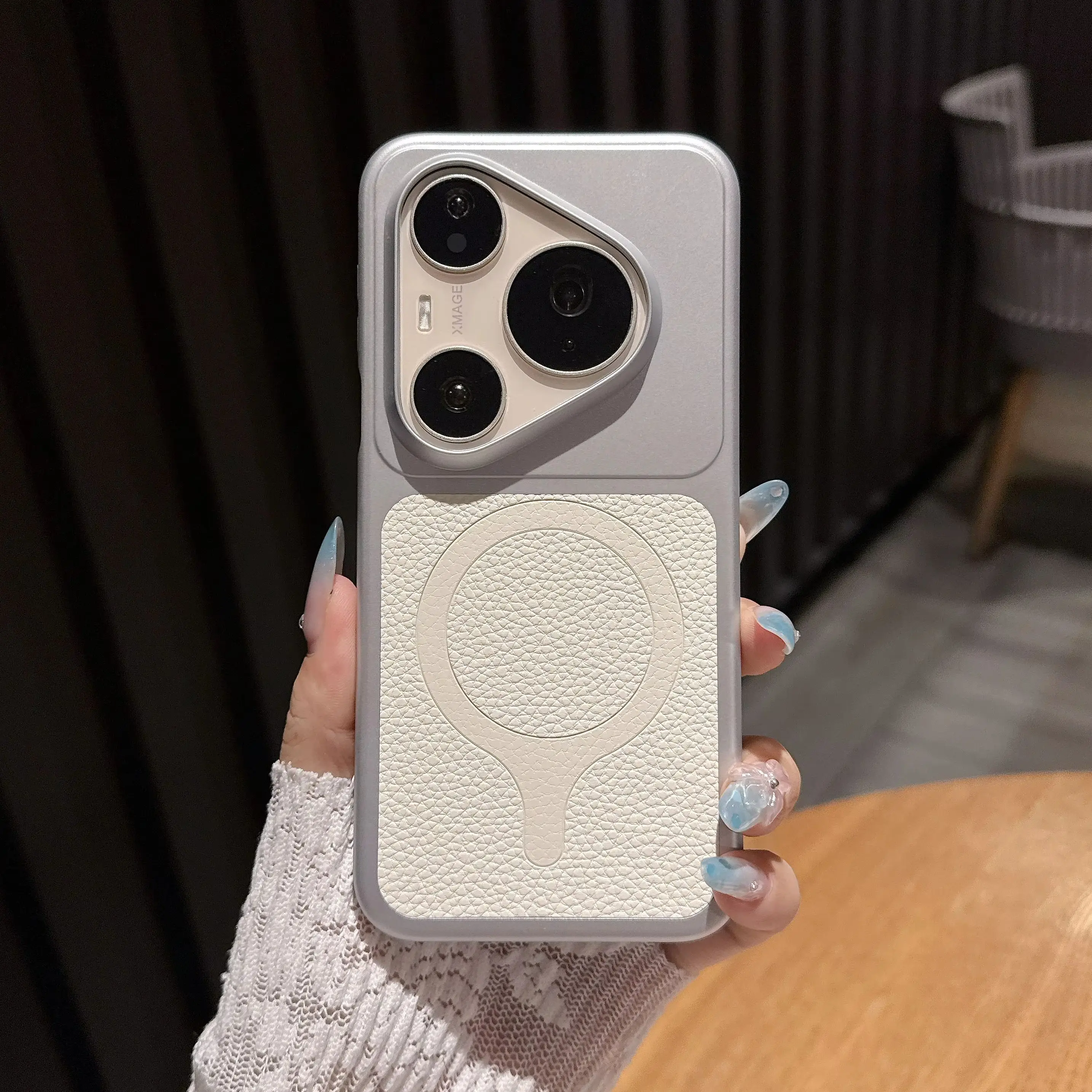 Frosted Magnetic Lychee Pattern Hybrid Bumper Case with Magsafe Compatibility
