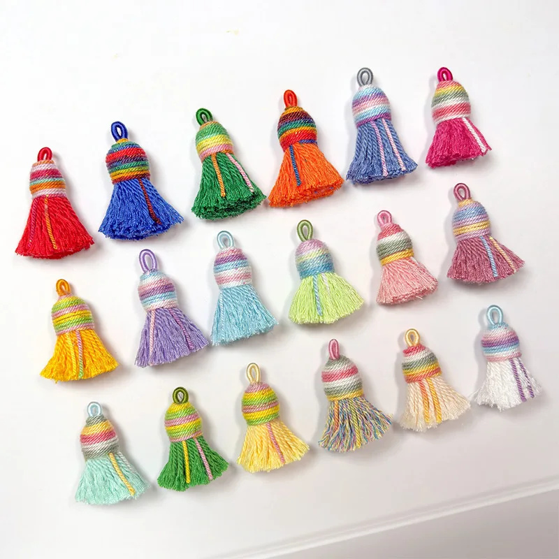 20개 4cm 스타리 그라데이션 컬러 티베트 스타일 태슬 DIY 공예용 바느질 북마크 팬 키체인 제작 용품 프린지 트림