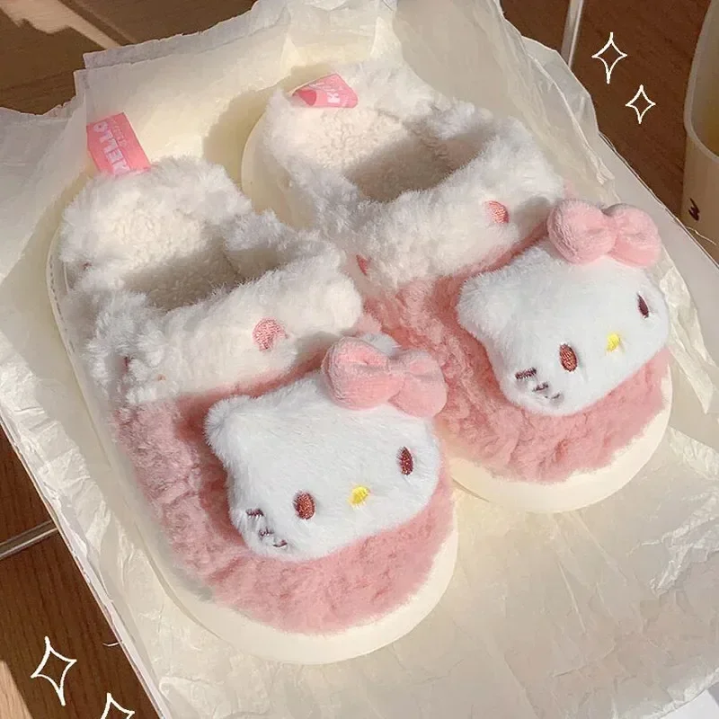 

Sanrio, Hello Kitty Kuromi Cinnamoroll плюшевые тапочки, милые женские домашние хлопковые туфли, теплые зимние Симпатичные рождественские подарки для девушки