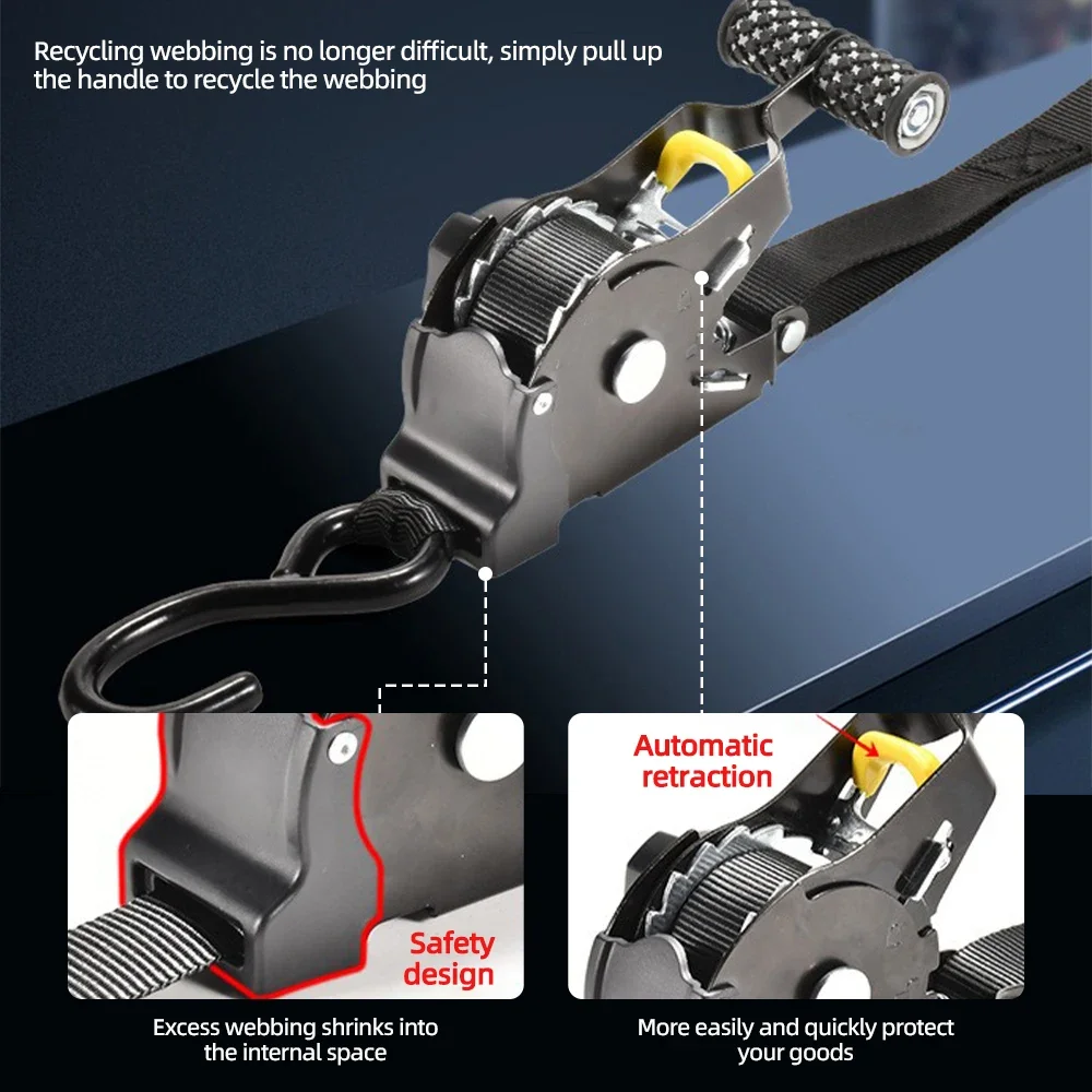 Auto Straps For Cargo Tape Retractable Belts For Load Luggage Strap Ratchet Tensioner Belt Motorcycles Ratchet Strap Car