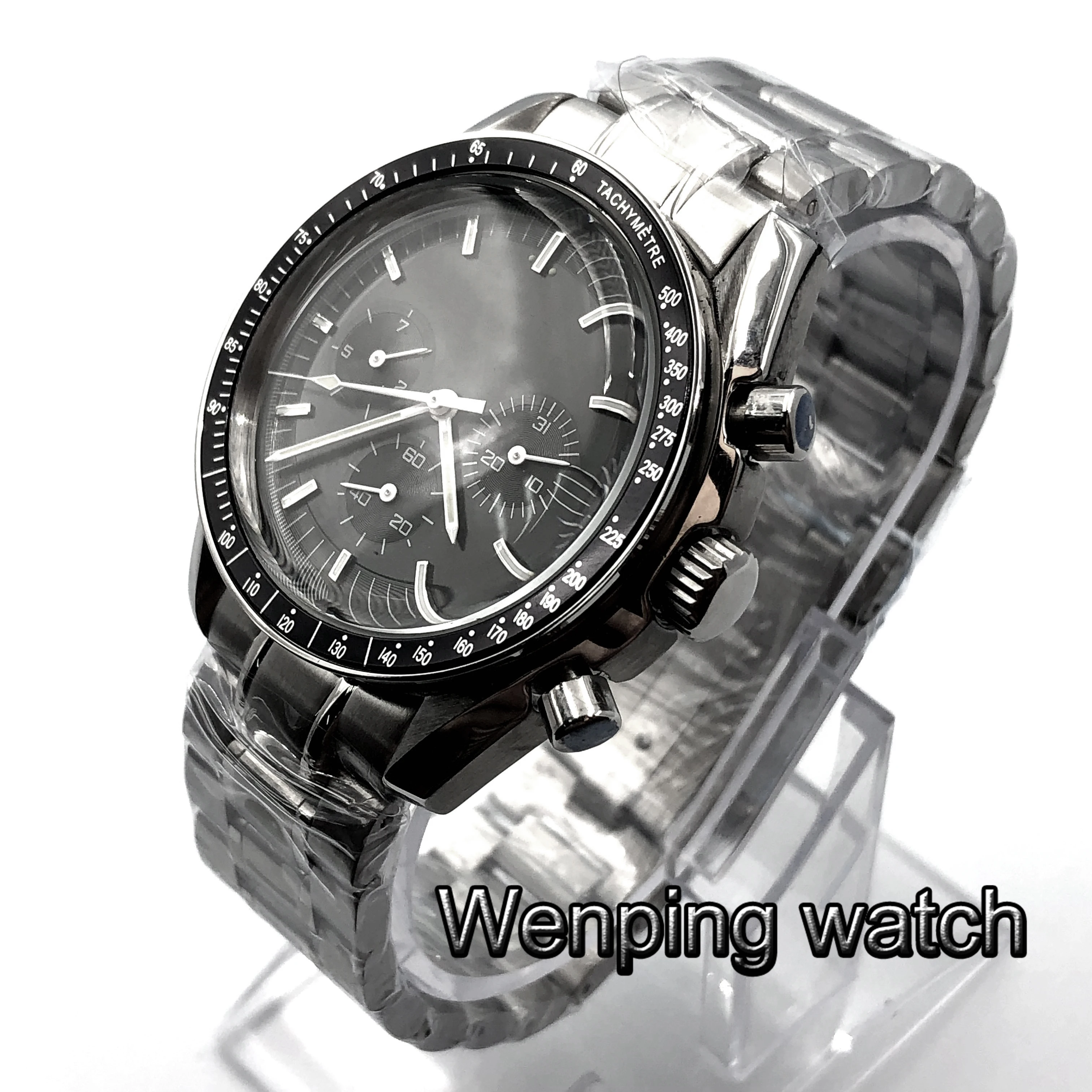 

Bliger 40mm mans luxury mechanical watch no logo automatic black dial week date indicator multifunction stainless steel strap