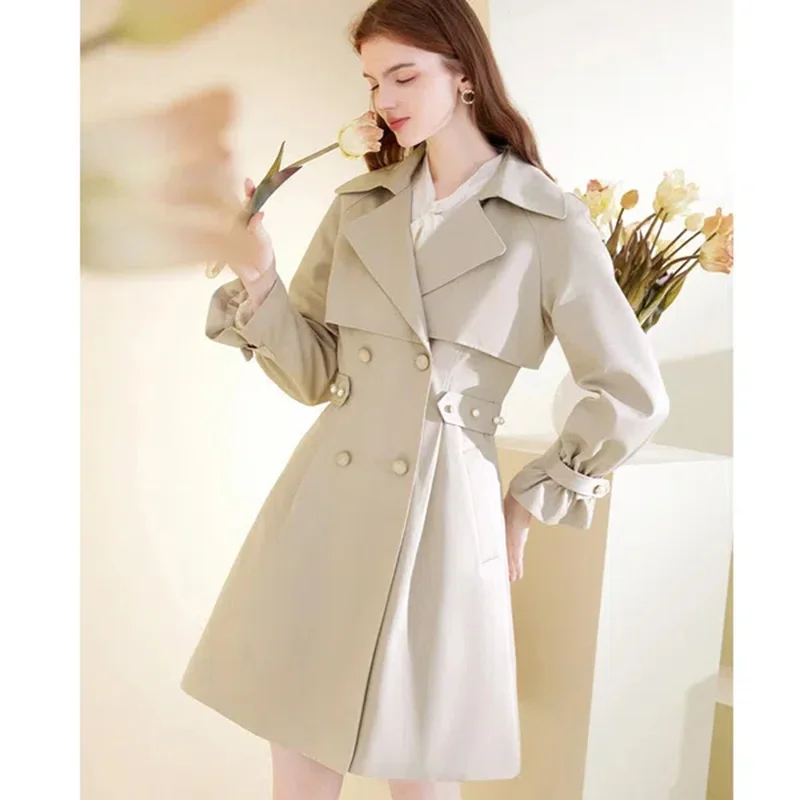 

Trench Coat Women Khaki 2022 Spring Autumn Elegant Fashion Slim Windbreaker Jacket Female Long Waist Double Breasted Outerwear