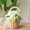 1Pc Exquisite Rattan Storage Basket Flower Pot Hand-woven Lace Bow Decoration Picnic Storage Baskets Wedding Supplies 4