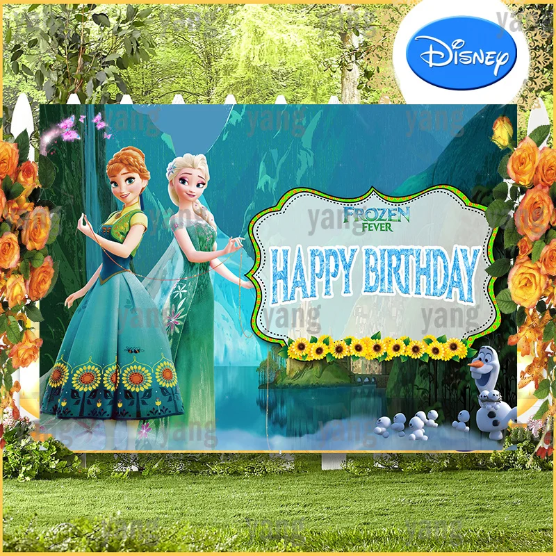 Disney Magic Princess Elsa E Anna Cartoon Cute Olaf Birthday Party Frozen Fever Background Photography Background
