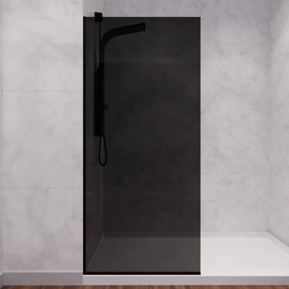 74 X 34 Inch Framed Black Tinted Fixed Glass Shower Screen Shower Door in Matte Black | Veil Water Repellent Tempered Glass 6