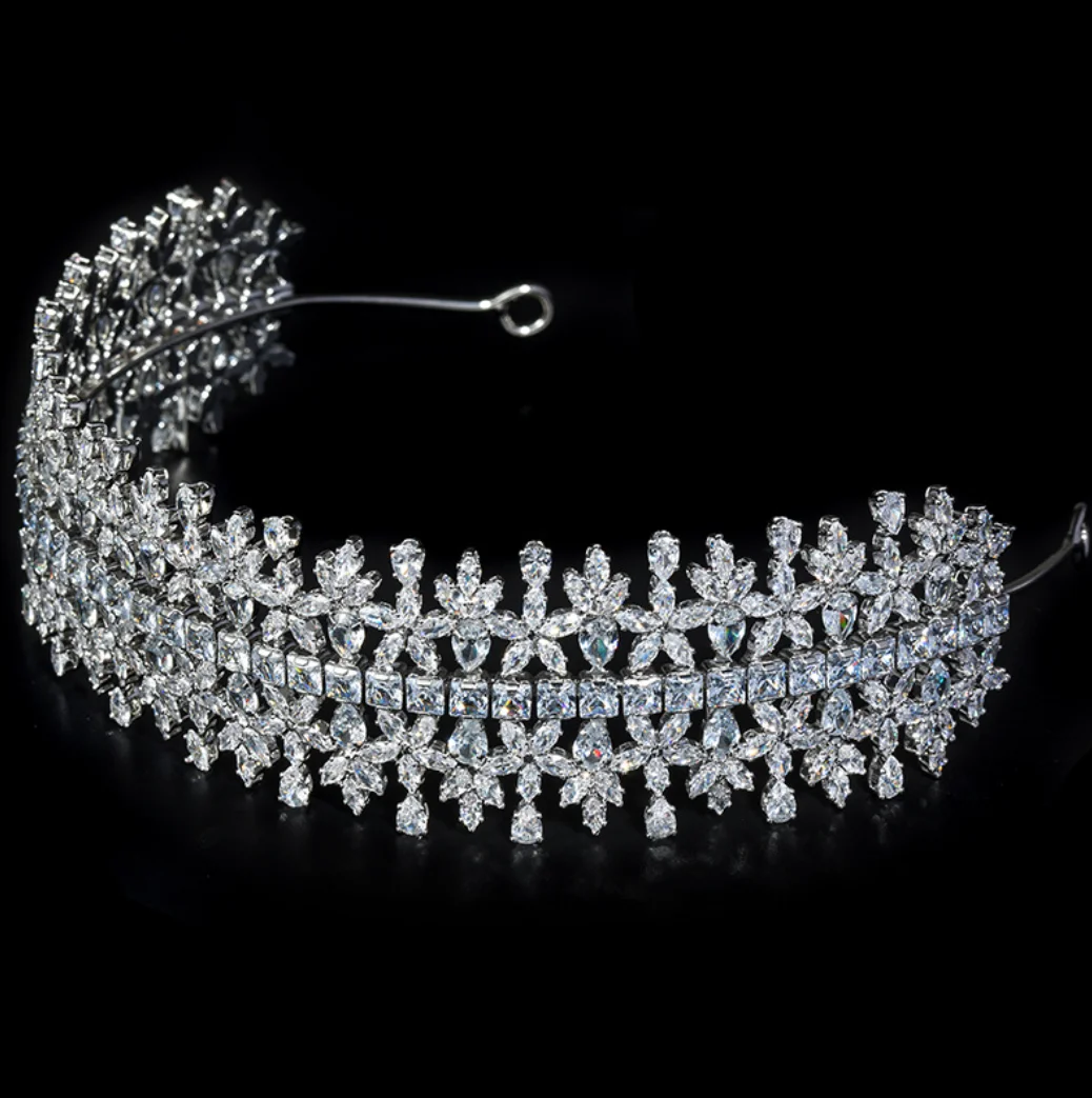 

Luxury Bridal Headband Wedding Hair Accessories Cubic Zirconia Princess Bride Tiara Crown Prom Party Women Crowns Headdress
