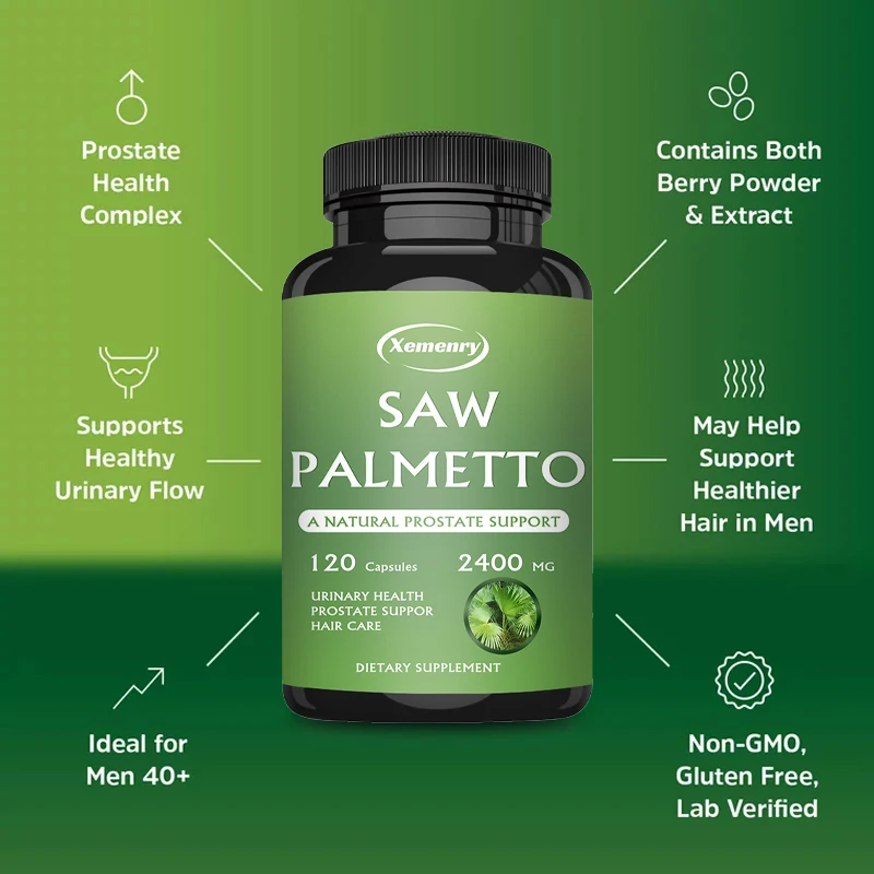 Saw Palmetto Supplement Helps Block DHT Promotes Prostate Health-Reduces Hair Loss-Healthy Urine Frequency Men's Health