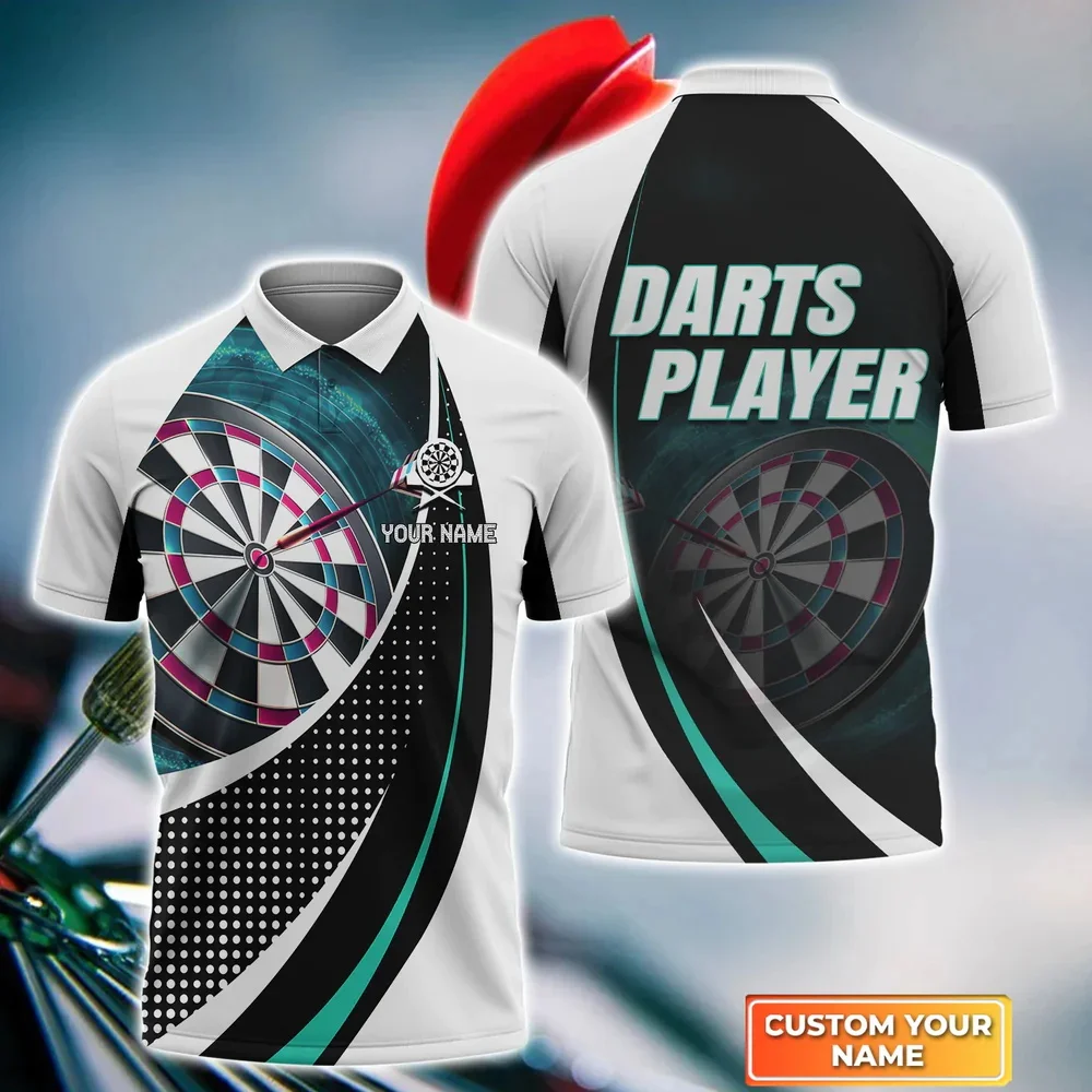 Brown Tattoo Darts personalisierter Name 3D-gedrucktes Sommer-Poloshirt Unisex Kurzarmhemden Geschenk für Dartspieler POL-45 – Detail 17