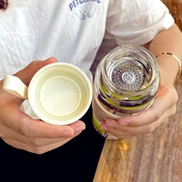 340ML 480ML Portable Glass Bottle Cute Heat ResistantFor Drink Cold Water Juice Tea With Screw Lid Filter Net Easy To Carry 6