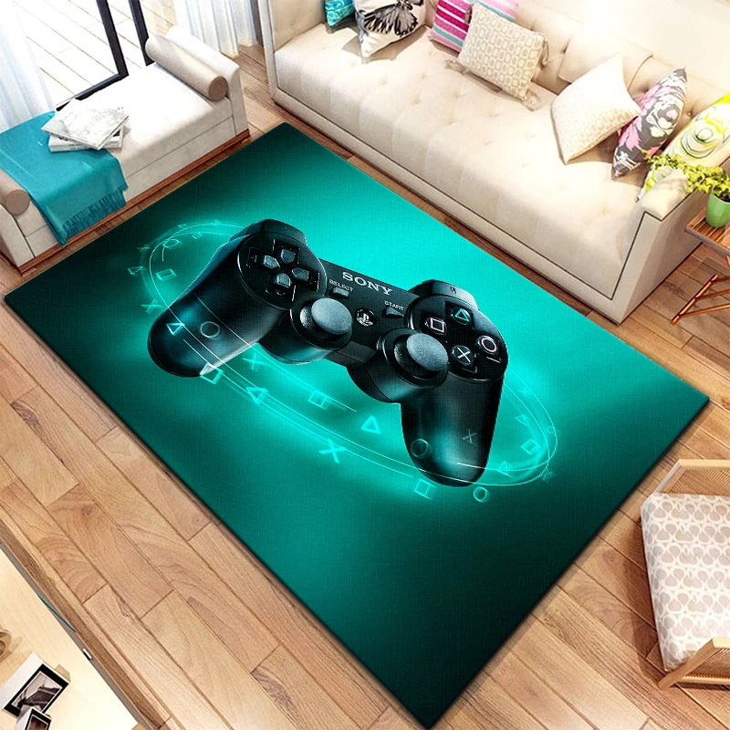 MANGGUO Tappeto per camera da letto, moderno con controller 3D, per soggiorno, antiscivolo, per console da gioco, decorazione carpet, nero, blu, grande flanella, per gattonare (blu, 120 x 180 cm