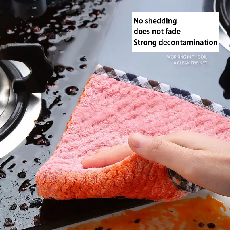 Kitchen Towel Daily Dish Cloth Non-stick Oil Thickened Table Cleaning Double-layer Absorbent Microfiber