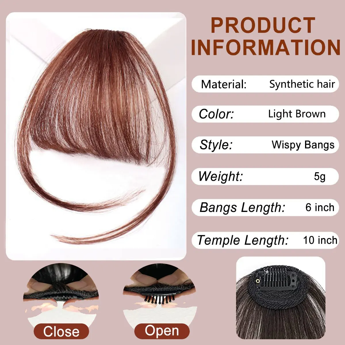 Sbf44dc0f557d4371a11b13ab76853dd1G Synthetic Hair Clip in Bangs Brown Colored Invisible Front Fringes Clip in Hair Air Bangs Natural Black Fake Hair Bangs For Girl Mallzona