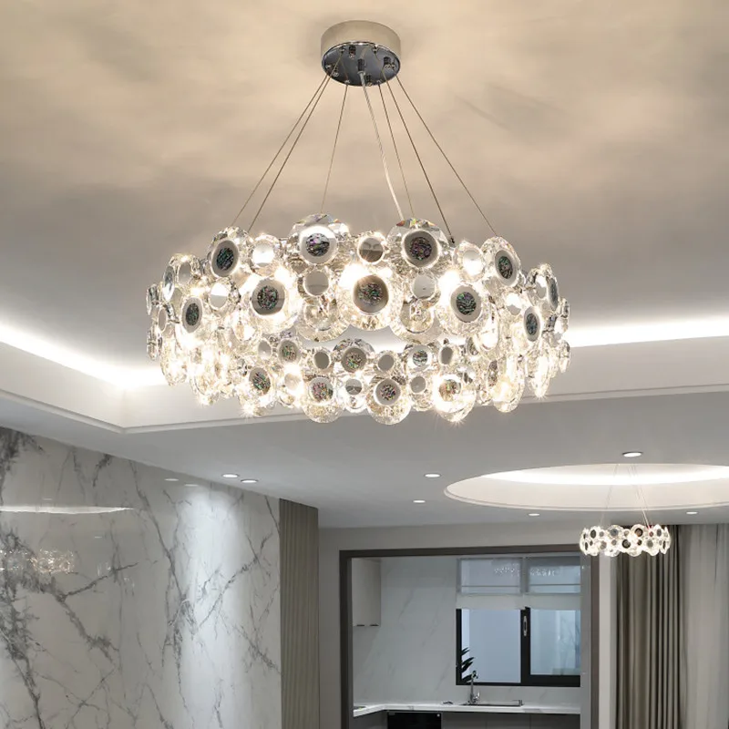 

Modern Foyer Luxury Shell E14 Led Pendant Lights Lustre K9 Crystal Chrome Metal Body Pendant Lamp Art Deco Indoor Lighting Lamp