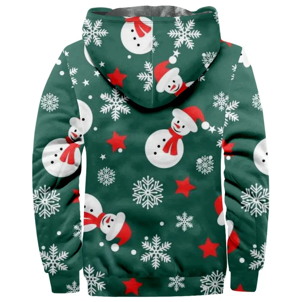 New Christmas Cotton Coat Hooded Sweater Casual Print Long Sleeve Zipper Sweater Thick Cotton Coat Winter