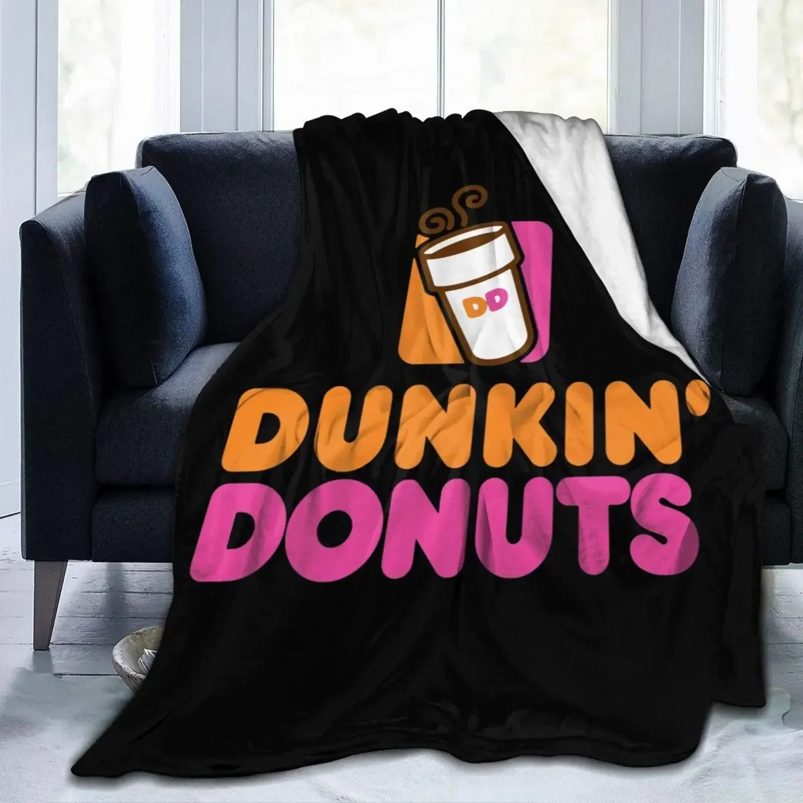 דונטקין סופגניות לוגו 3d הדפס פלנל 3d שמיכה פליז לזרוק הפיך סופר רך חם נוח בסתיו שמיכות החורף