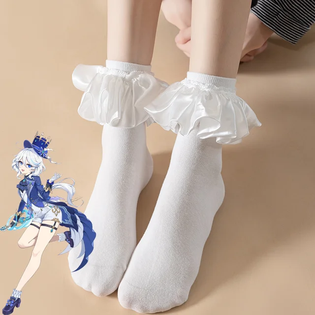 Game Genshin Impact Furina Cosplay Accessories Stocking White Ruff Socks  Lolita JK Uniform Focalors Role Play Halloween Carnival - AliExpress