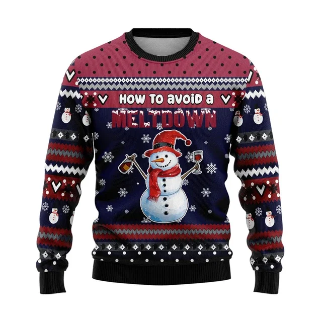 Suéteres navideños de muñeco de nieve de otoño 2024 nuevos para mujer, ropa, linda sudadera de cuello redondo con muñeco de nieve, suéter de dibujos animados para niños, camisetas unisex