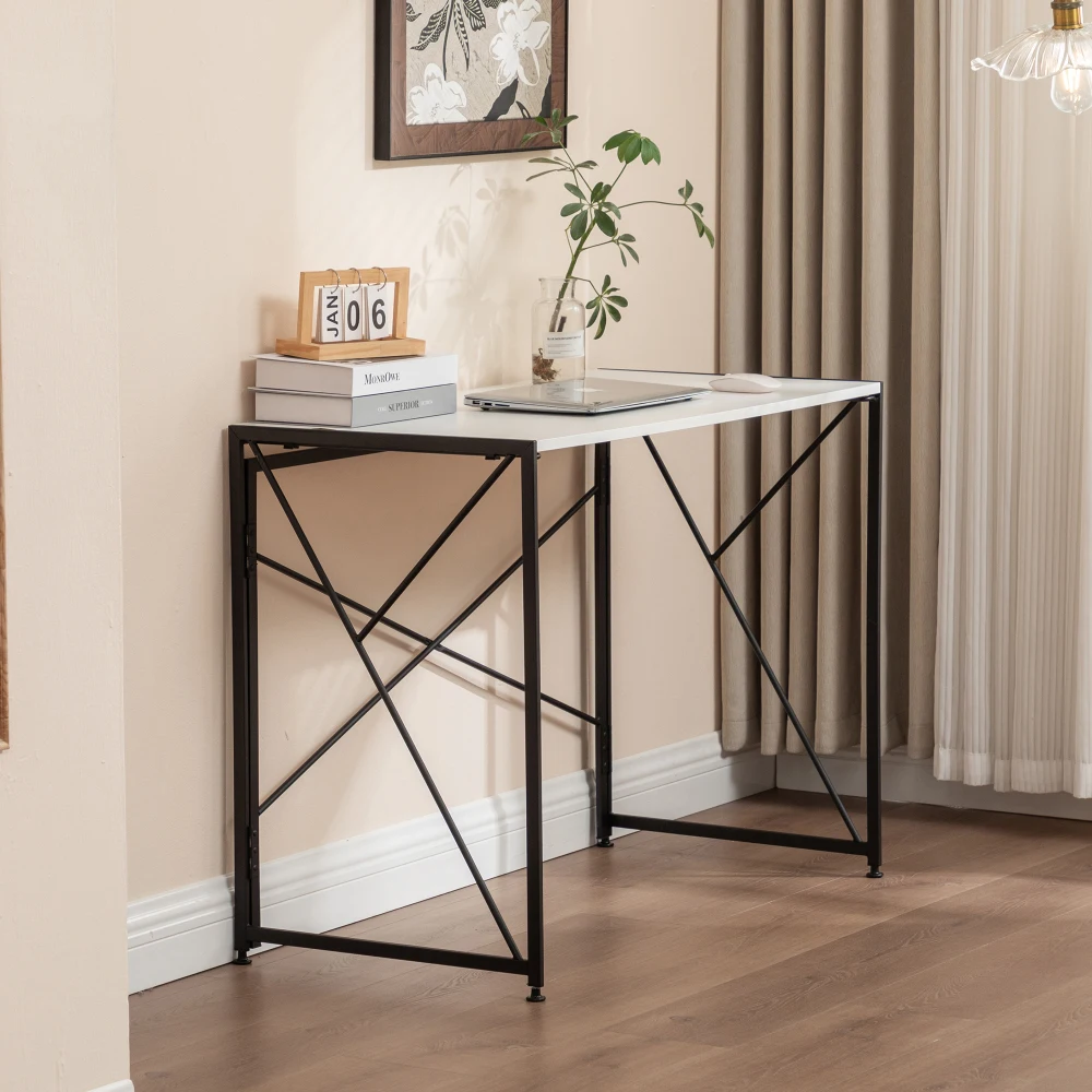 Moderner, robuster weißer Computertisch – platzsparender Schreibtisch, einfach zu montierender Schreibtisch für Heimbüro/Arbeitszimmer/Werkraum – Detail 13