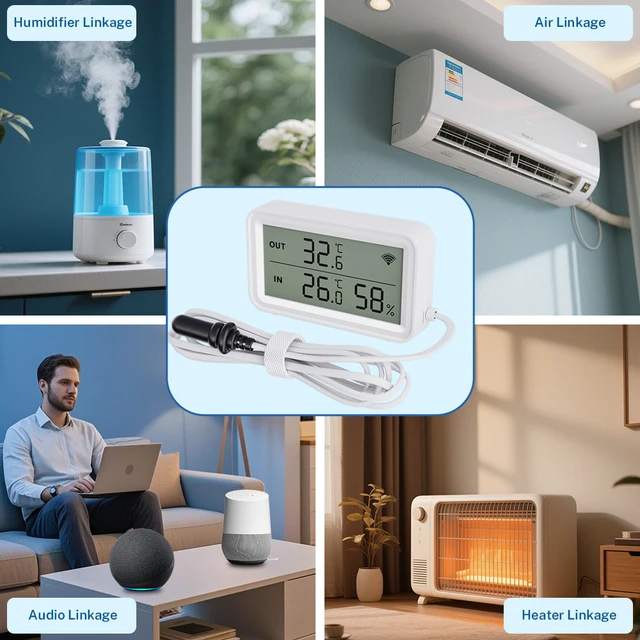 NEW Tuya Wi-Fi Sensor Temperature Humidity Meter Digital LCD Convenient WithTuya Smart Life Google Assistant,With External probe 5