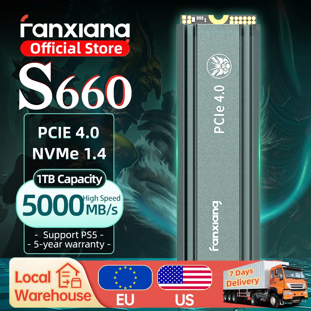 [EU/US Shipping]Fanxiang S660 M.2 SSD 500G 1TB 2TB 5000MB/s M.2 NVMe PCIe4.0x4 SSD Internal Solid State Drive For PS5 Desktop PC