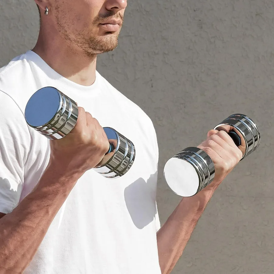 Steel Dumbbells Ultracompact & Adjustable Chrome Dumbbell with Foam Handles 10lb Home Gym Workout