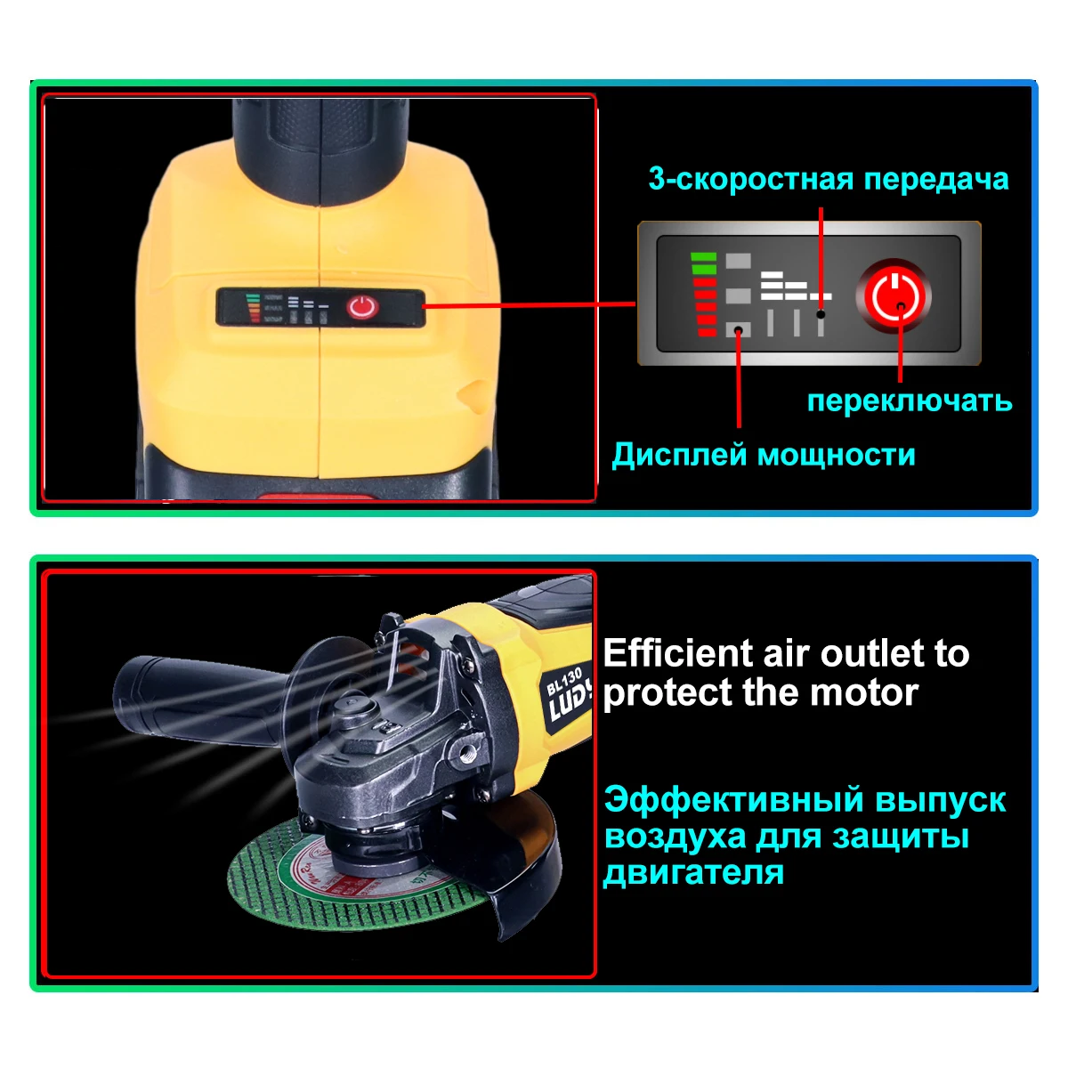 Electric Angle Grinder Brushless Motor 3 Speed Adjustment 21V 4.0a Lithium Battery Grinder 125MM  Cutting Machine Power Tools 3