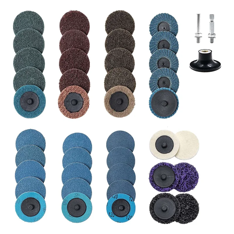44-Piece Roll Lock 2 Inch Sanding Disc Set, Finishing Disc, Quick Change Disc with 1/4 Inch Stand