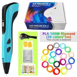 Creative 3D Printing Pen Set for Kids - Rechargeable with 200M PLA Filament (Blue - 100M)