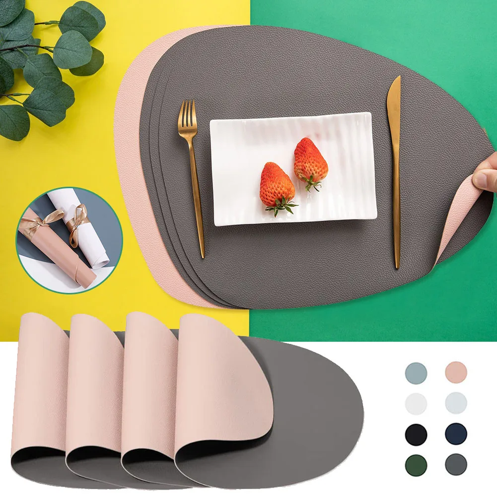 

Irregular Shape PU Leather Placemats Set Oil-Proof Waterproof Dual-Sided Place Mats for Kitchen Bistro Tables Bars Coffee Shops