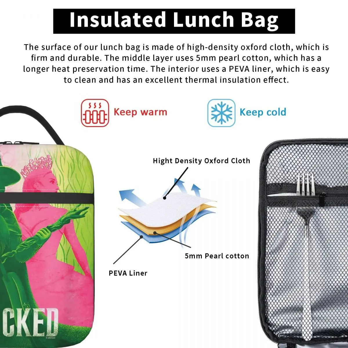 Wicked Elphaba & Glinda Tonal Insulated Lunch Bag Office Musical Movie 2024 Food Box Portable Fashion Cooler Thermal Lunch Box 5