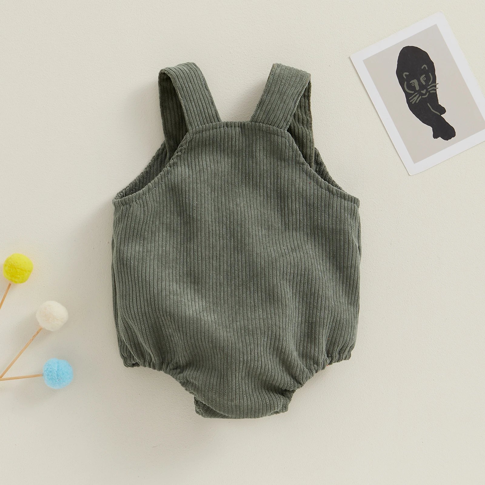 Pudcoco Baby Girls Boys Corduroy Rompers Solid Color Pocket Sleeveless Straps Jumpsuits for Newborn 0-24M infant romper