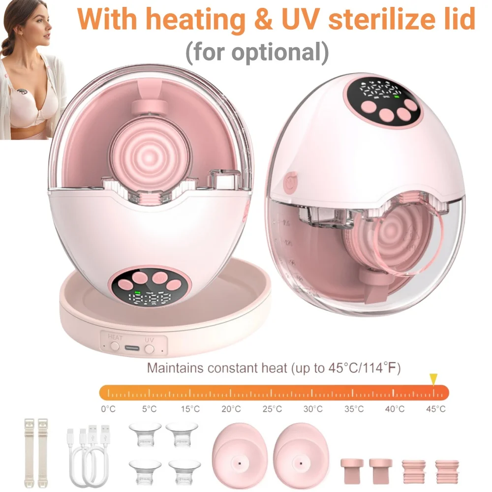 Upgrade Electric Breast Pump Handsfree UV Sterilize & Heating Base BPAFree Silent Invisible Portable Double Breastmilk Pump