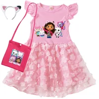Robes Gabby's Dollhouse pour enfants, costume de dessin animé Gabby Chat, robes d'été décontractées à manches courtes pour bébés filles, avec sac et bandeau 1