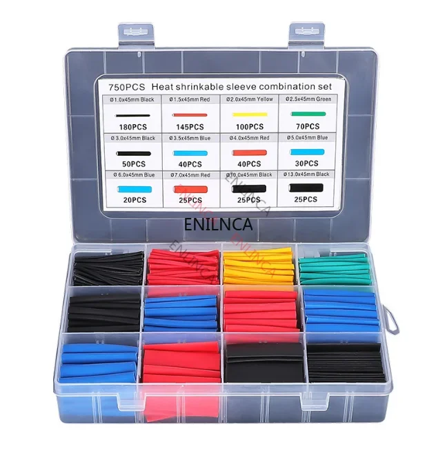 Heat Shrink Tubing 127-750pcs Thermoresistant Tube Heat Shrink Wrapping Kit Electrical Connection Wire Cable Insulation Sleeving