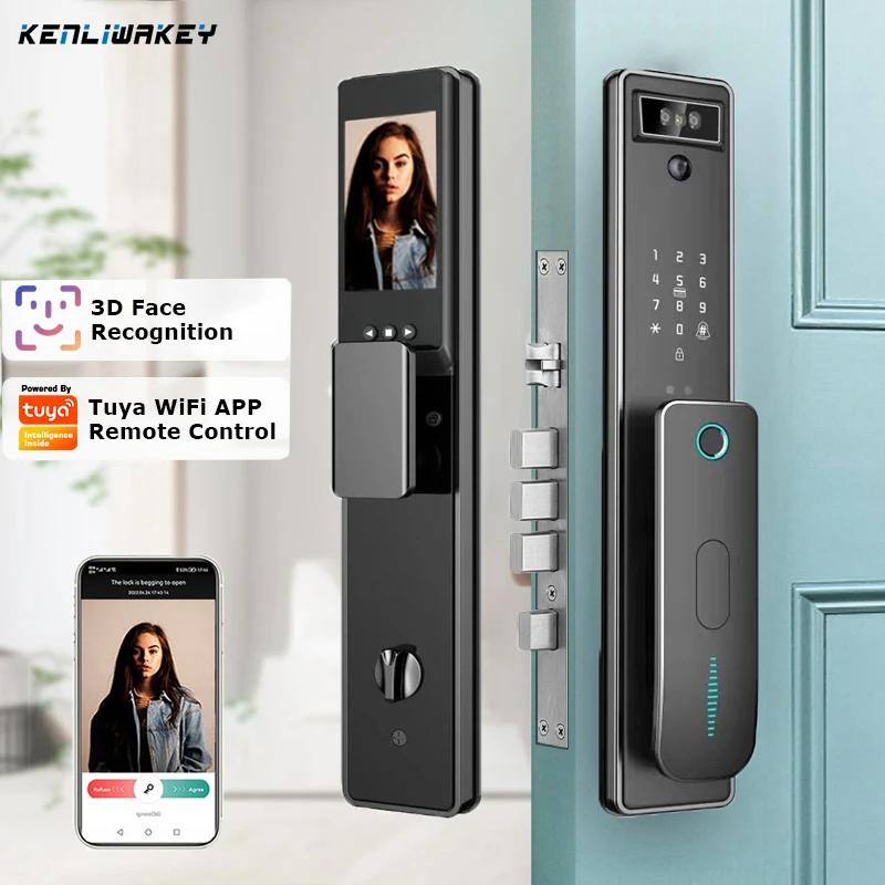 

TUYA WIFI APP 3D Face Recognition Smart Door Lock with Camera Intelligent Fingerprint Password Biometric Electronic Key Unlock