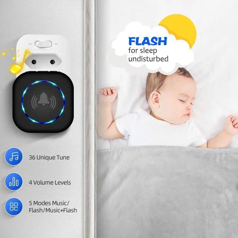 Wireless Waterproof Doorbell with 4 Volume Levels