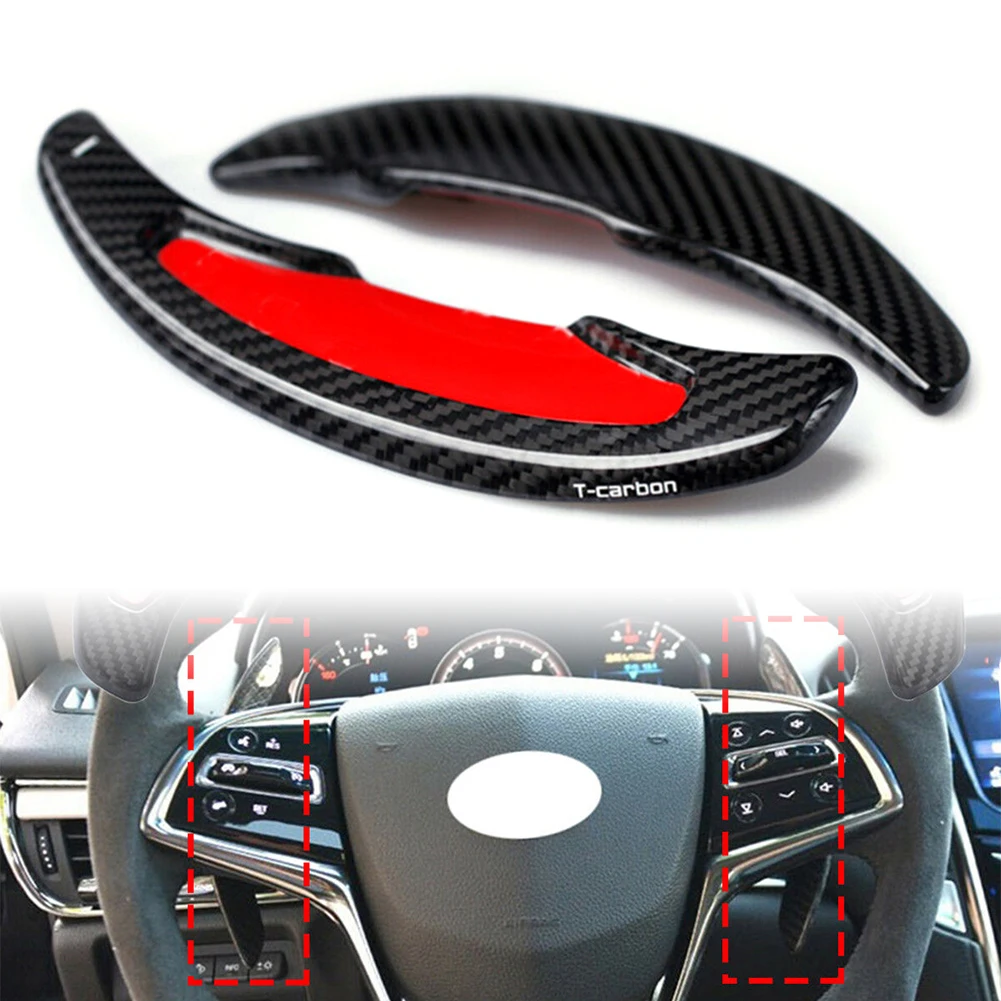 

2Pcs Carbon Fiber Car Steering Wheel Shift Paddle Shifter Extension For Cadillac ATS ATS-L 2014 2015 2016 2017 Black