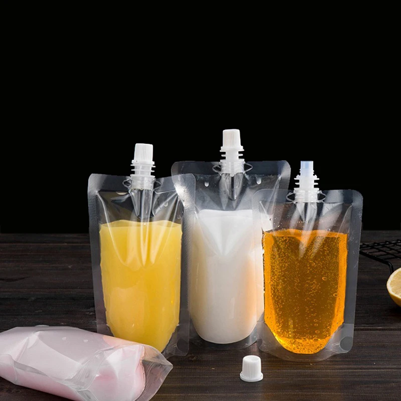 

Hot sale 10pcs 200ml Plastic Clear Drinks Beverage Juice Bag Transparent Flask Suction Fresh Liquid Packaging Pocket