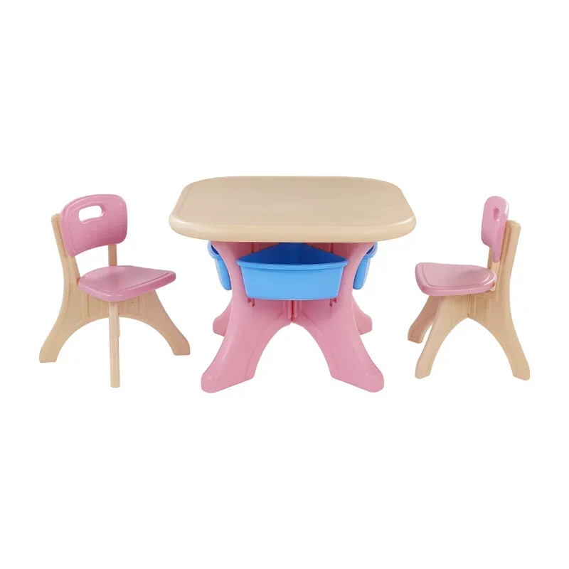 Kidzilla Activity Kids Table and 2PCS Chairs Set with Center Storage Bin for Boy Girl table and chair set for kids , Pink/Beige