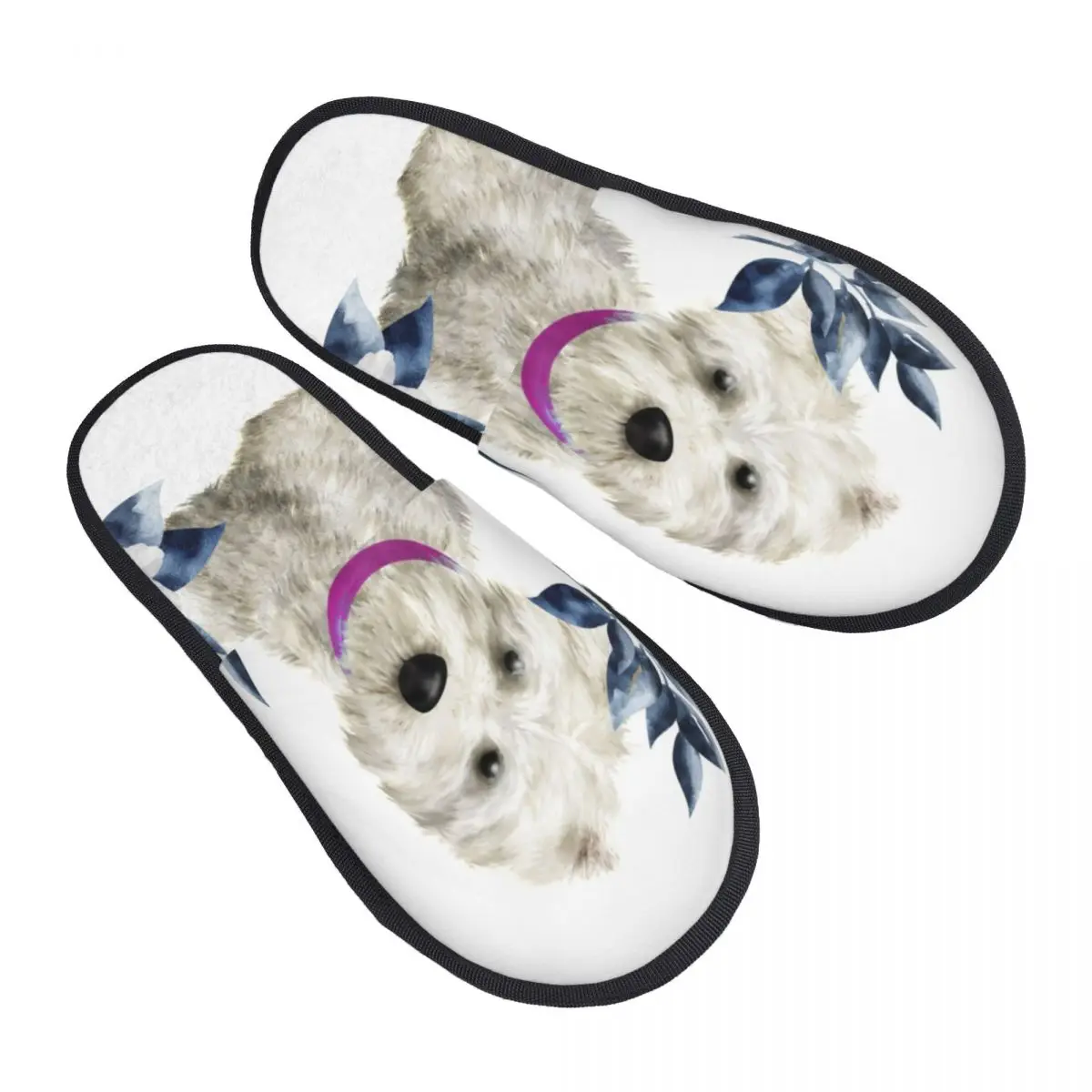 

Custom Westie And Flowers Memory Foam Slippers Women Soft Warm West Highland White Terrier Dog House Slippers