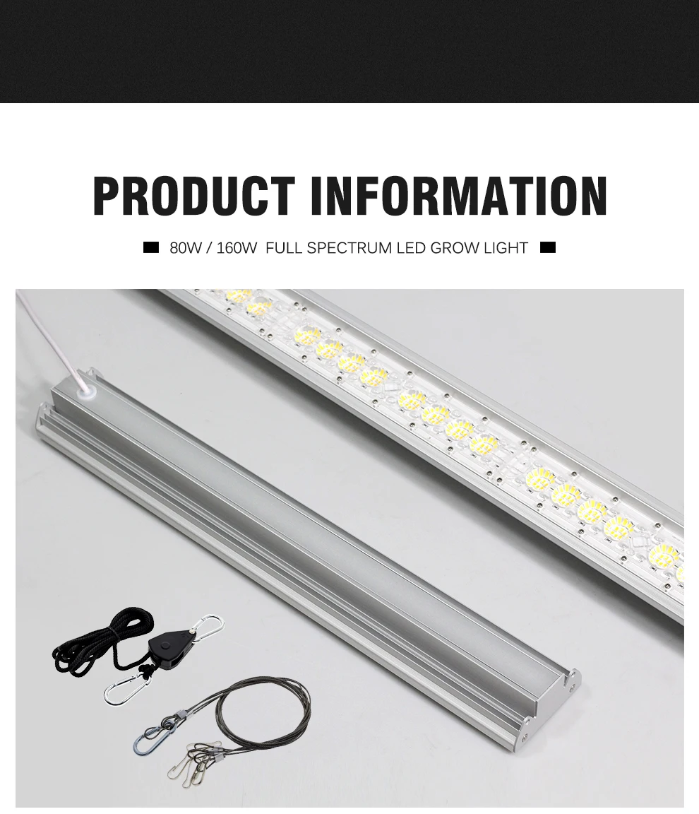 Vollspektrum-LED-Wachstumslicht, 80 W, 160 W, Wachstumslampe für Gewächshauspflanzen, SMD2835, hohe Farbwiedergabe, Beleuchtung für Gemüseblumen – Detail 8