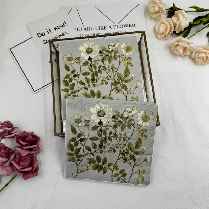 Paper Napkins Tissue Paper Decoration 20pcs Colorful Printed Napkin Folded Square Flower Paper Restaurant Wedding Special Table Wine Glass Decorative Paper Napkins