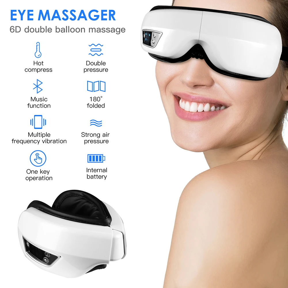 Eye Massager 6D Smart Airbag Vibration Eye Care Music Mask Hot Compress Wireless Massage Anti-Winkle eye massager