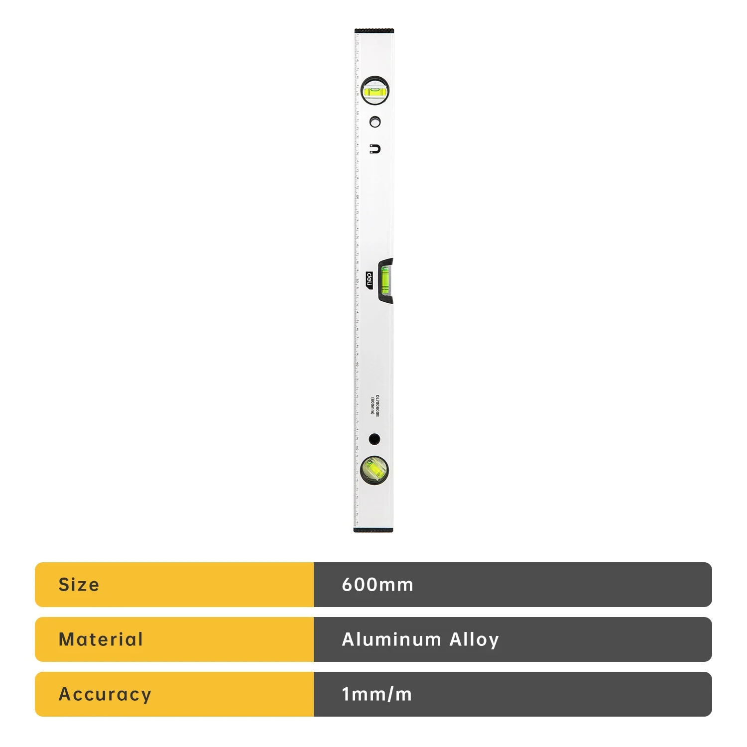 Deli 600mm Spirit Level Ruler High Precision Aluminum Alloy Magnetic Construction Bubbles Level Tools Horizontal Measuring